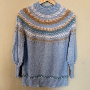J.Crew Fair Isle Yoke Sweater XXS Blue Alpaca Wool Nordic Puff Sleeve BD152